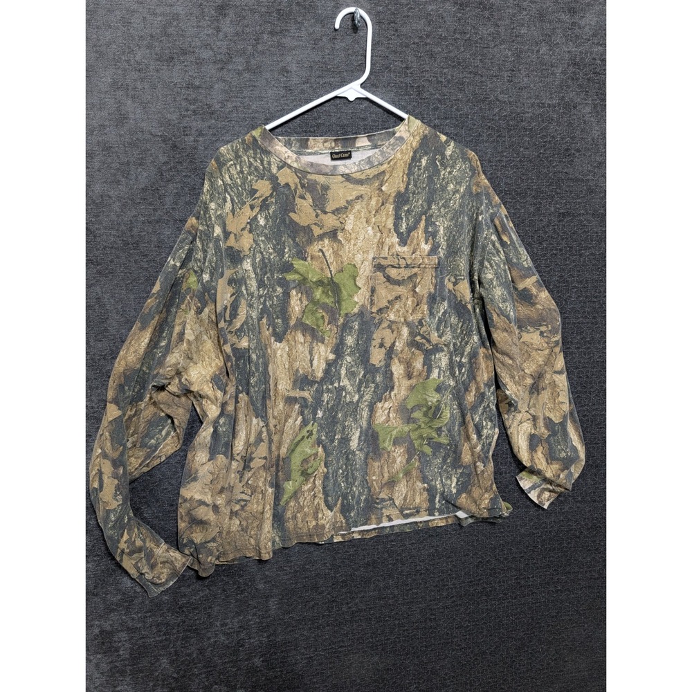 Ghost Camo Mens Long Sleeve Pocket T-Shirt Bark Leaf Camouflage Hunting Top 1222